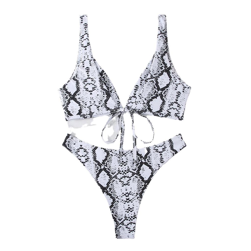 2024 European & American Polka Dot Floral Spaghetti Strap Bow Bikini Swimsuit