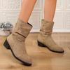 Autumn Winter Low Heel Round Toe Western Style Velvet Booties Women Fashion Short Boots Versatile Casual Dress Shoes