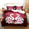 3pcs Swan Couple Bedding Sets 3D Printed Red Flora King Full Size For Couples Gifts Duvet Cover With 2 Pillowcases For Bedroom
