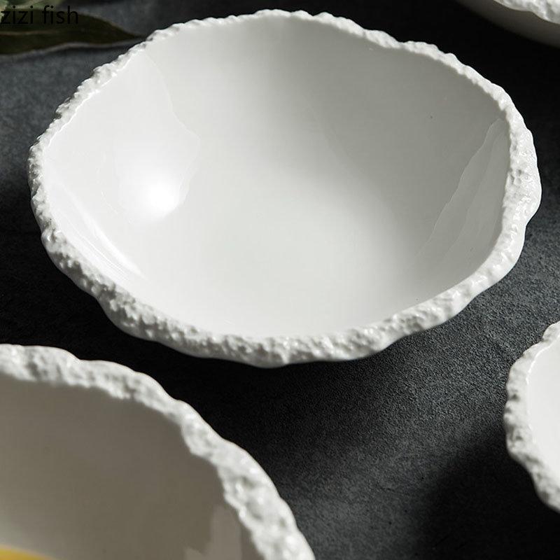 Simple White Ceramic Soup Bowl Kitchen Restaurant Special Tableware Creative Rock Texture Salad Bowl Noodles Bowls Dinner Plate