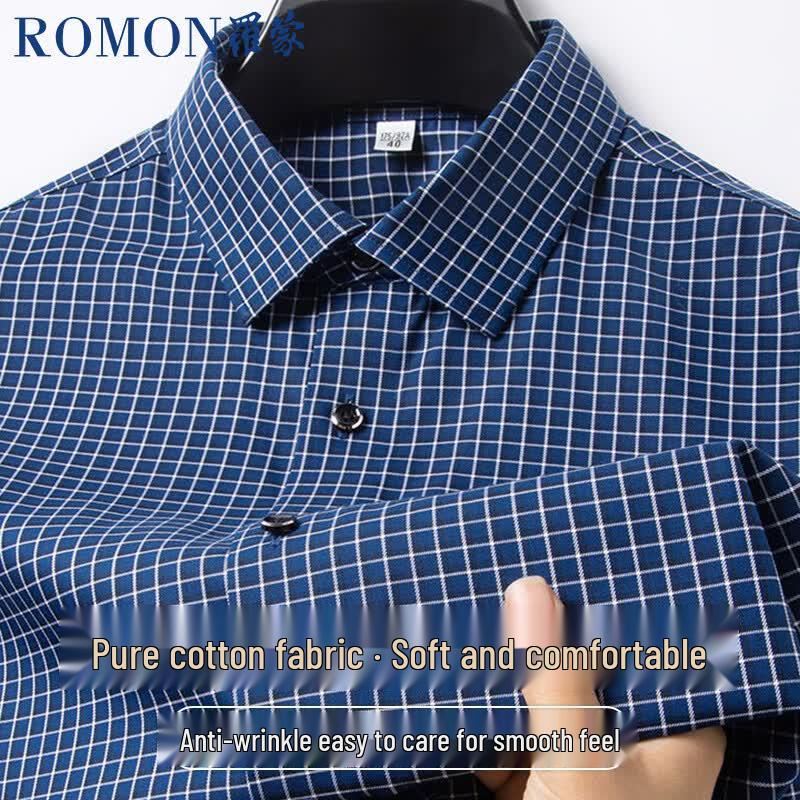 ROMON Men s 100% Cotton Wrinkle-Free Plaid Short-Sleeve Shirt 45