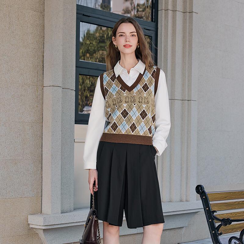 Betu Women's Faux Two-Piece Rhombus Knit Sweater