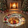 Cozy Indoor Floor Covering Christmas Round Rug, 3D Illusion Mat, Holiday Winter Carpet, Soft Gnome Deer Crystal Velvet Mat Santa House Festive Rug for