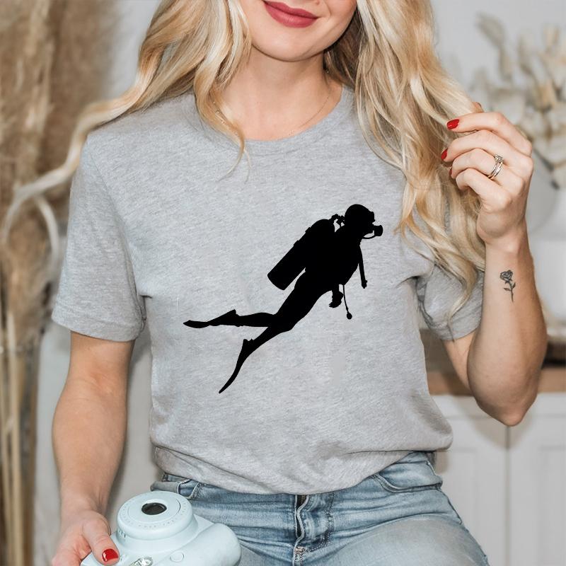 Divertente Stampa Grafica Subacqueo T Shirt Subacqueo Top Moda Girocollo Manica Corta Taglie Forti Donna T-Shirt