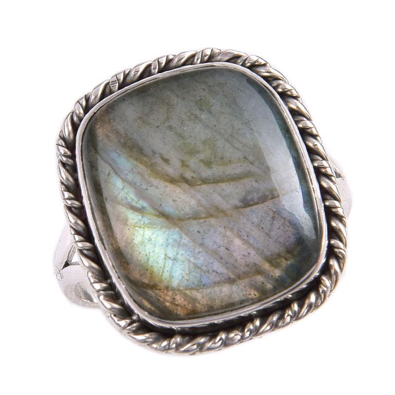 Natural Labradorite Gemstone 925 Solid Sterling Silver Jewelry Ring S.9.5 p3Z37