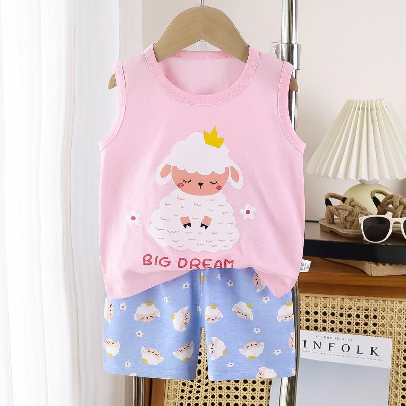 2pcs/set Children Sets Kids Cartoon Vest Suit Summer Sleeveless Tank Tops + Shorts Set Toddler Baby Boys Girls Outfits Clothes