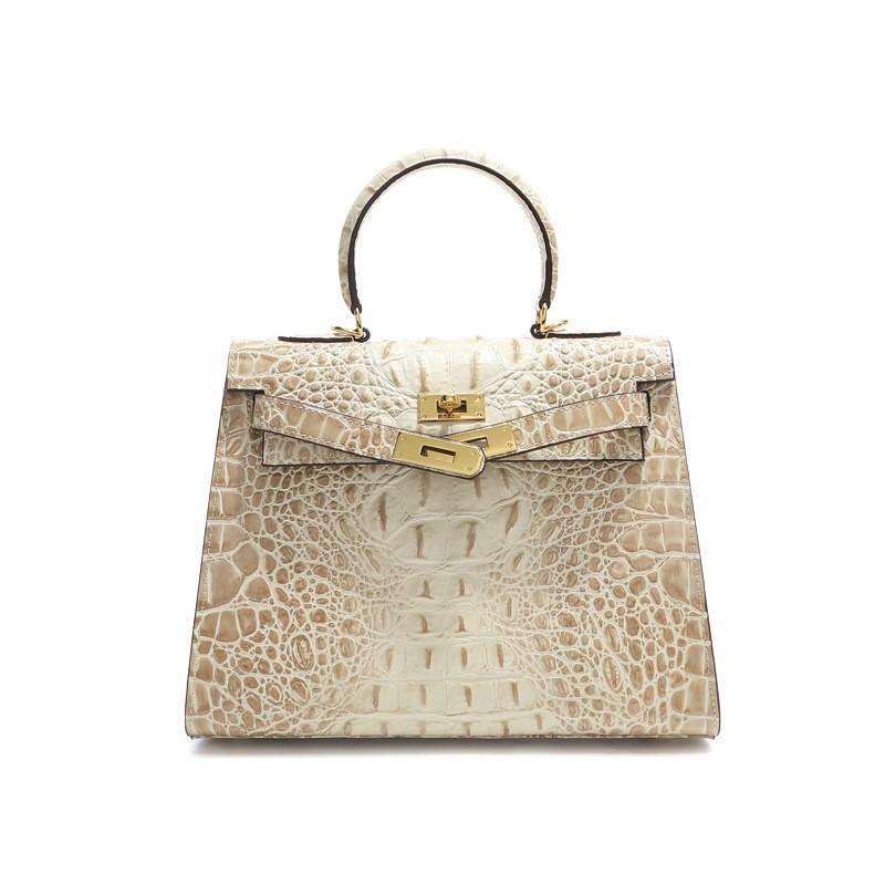 Elegant Croc-Embossed Genuine Leather Kelly Bag