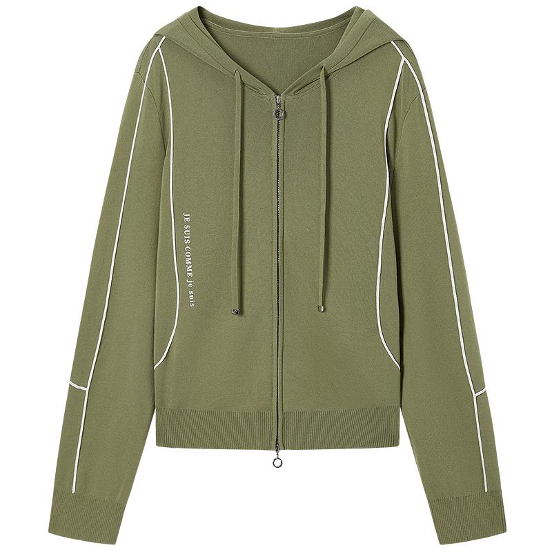 JUZUI Women s Color-block Striped Hooded Knit Sweater L