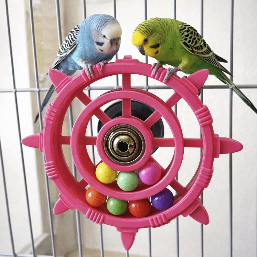 Rudder Shaped Interactive Spinning Wheel Colorful Beads Bird Cage Toy  Bird Cage Use