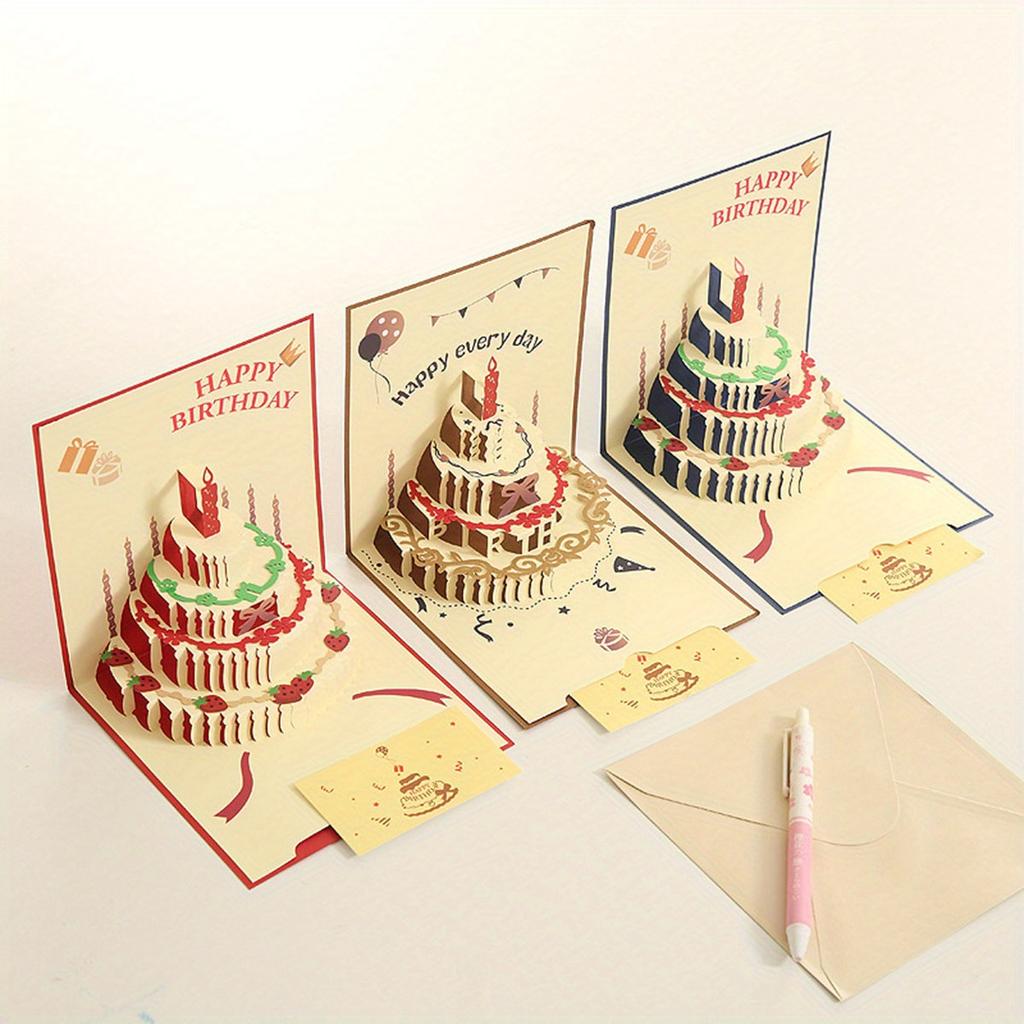 2pcs Birthday Greeting Cards 3D Pop Up Gift Card Gift Cards with Envelope Wedding Decorations for Tables