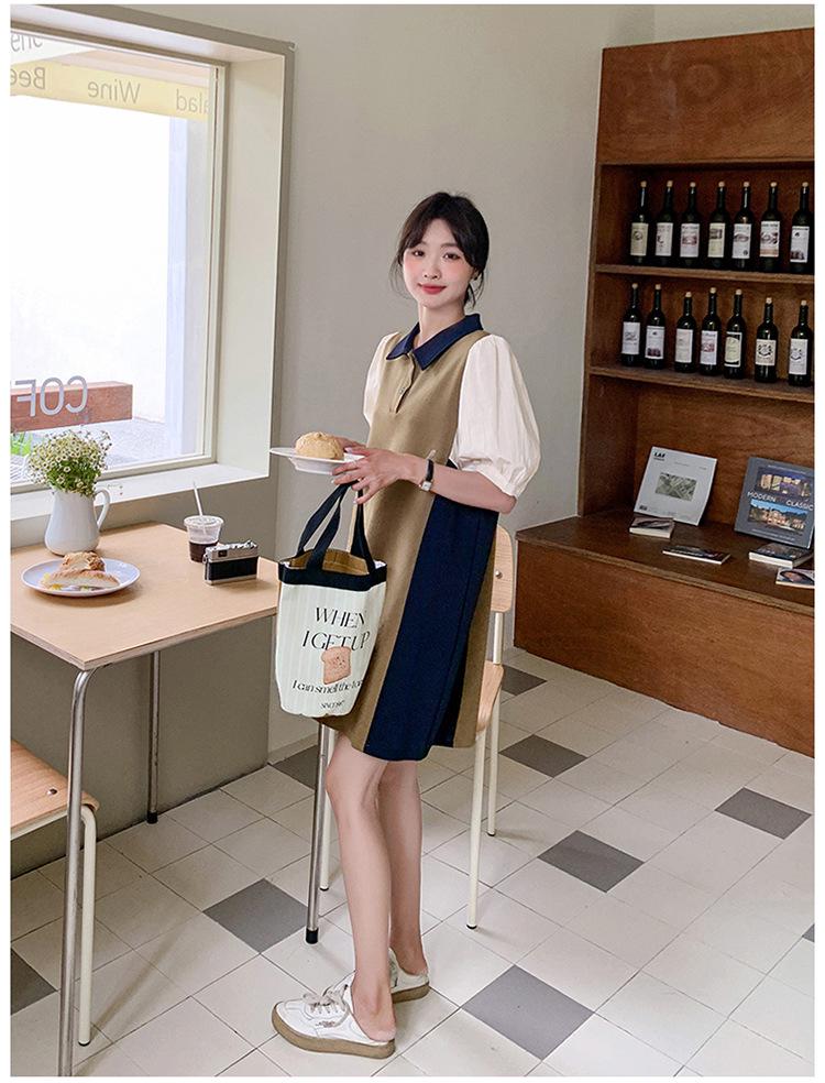 2024 Khaki Polo Dress: Small Size, Contrast Stitching, Summer Style, Loose Fit