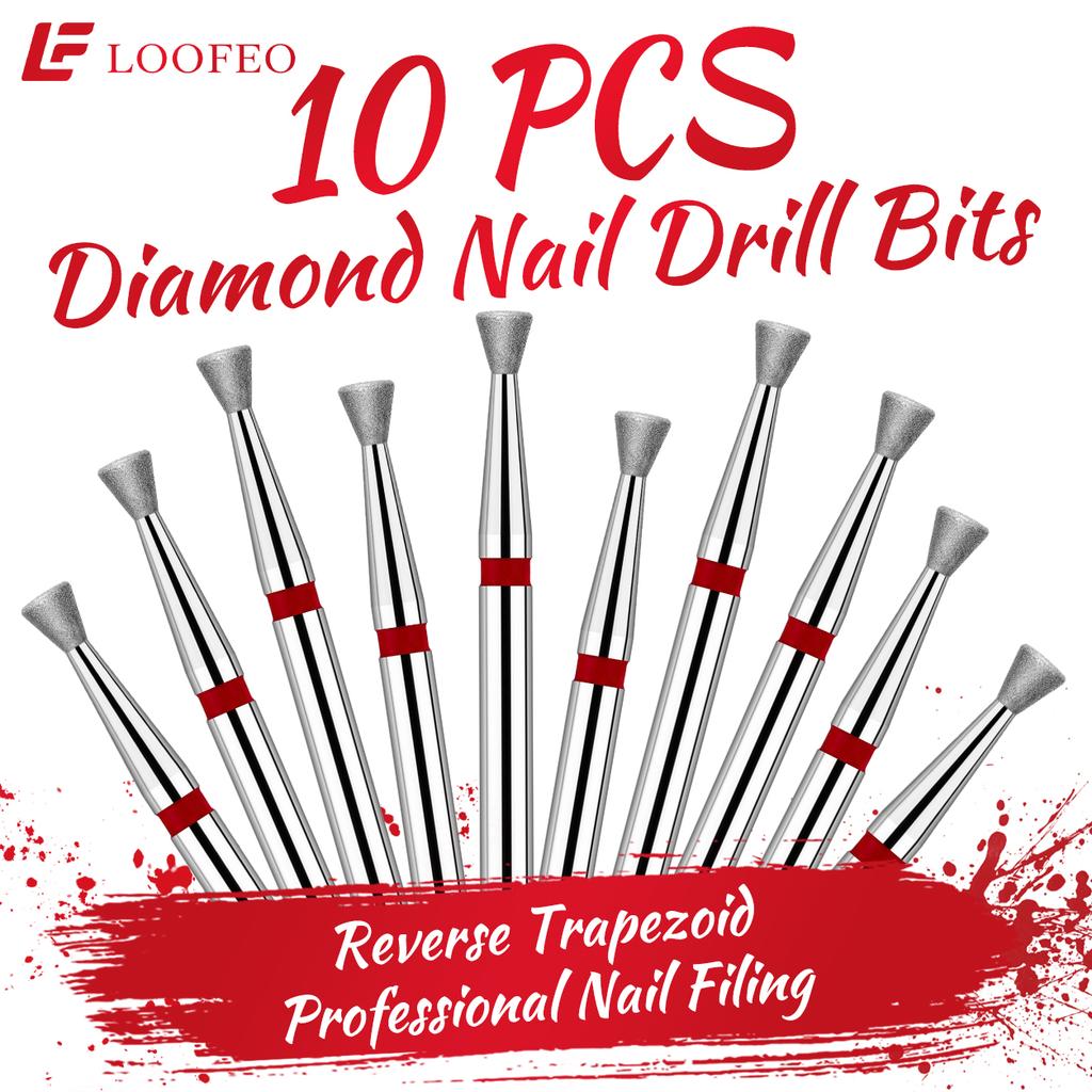 10PCS Diamond Nail Drill Bit Set Reverse Trapezoid 2.4/2.6/3/3.5/4/4.5mm Nail Milling Cutters Nail File Bit Sets for Nail Prep Nail Groove Cleaning