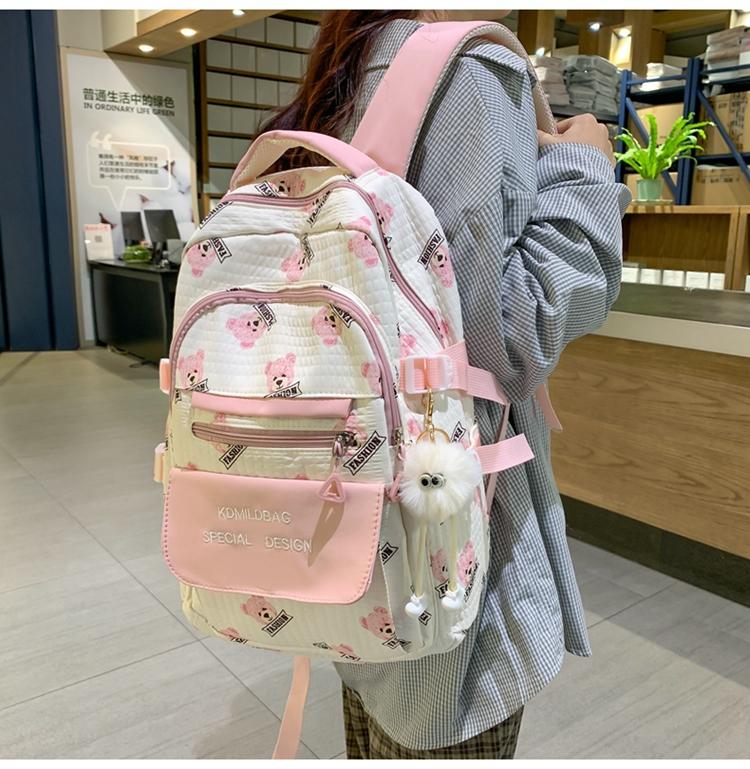Bear Print Student Schoolbag Girl Backpack Students Third To Sixth Grade Backpack