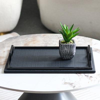 Stile Lusso Leggero Rettangolare Metallo Pelle Vassoio Ornamenti Modello Stanza Hotel Soggiorno Cucina Portatile Piatto da Cena Decorazioni