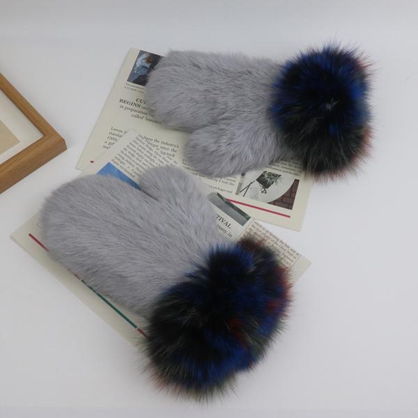 Winter women thick style real rabbit fur gloves with fox fur Outdoor keep warm real rabbit fur mittens Girls fashion glove