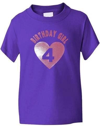 

Birthday Girl Age 4 Four Girls Kids T-Shirt In Glitter Birthday Gift Age 1-13 4XL