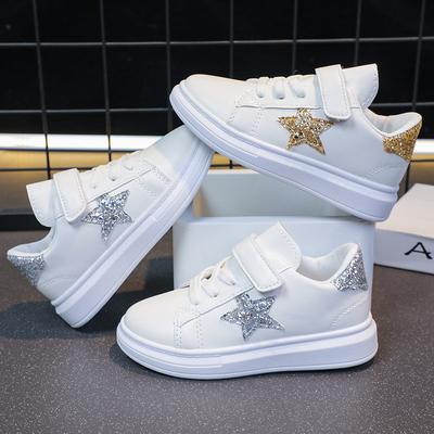 Students Fashion School Spring/Autumn Stars Thick Sole Sequin Sports Sneakers Popular PU Soft Toddler Shoes Light Running Shoes