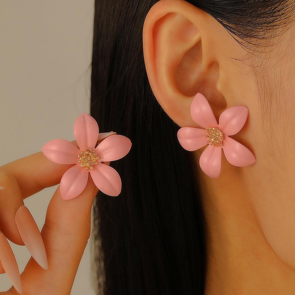 Colorful Drip Oil Flower Stud Earrings - Simple Double-Layer Petal Design for Women, Perfect for Spring and Summer