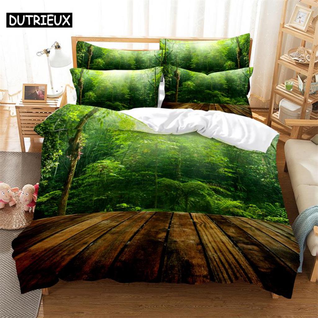 3D Digital Printing Fashion Design Colourful Woods Bedding Set Queen Size Duvet Cover Set