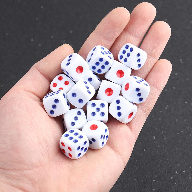 20/40/100pcs 10mm White Dice With Red And Blue Dots Rounded Dice Desktop Gaming Accessories Bars Poker Game Board Games TMZ