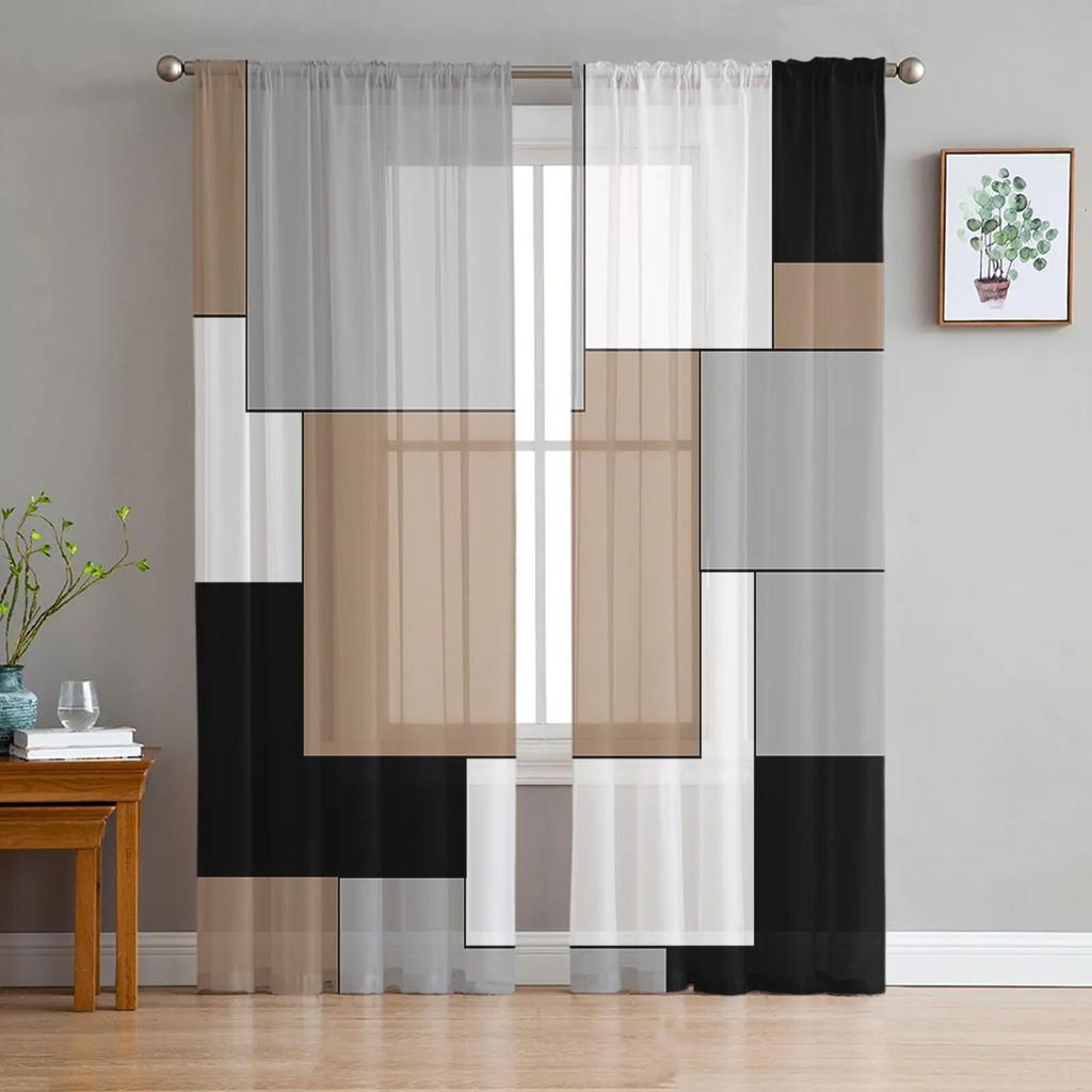 Mosaic Abstract Printed Sheer Curtains for Bedroom Living Room Balcony Summer Home Decor Tulle Window Dressing