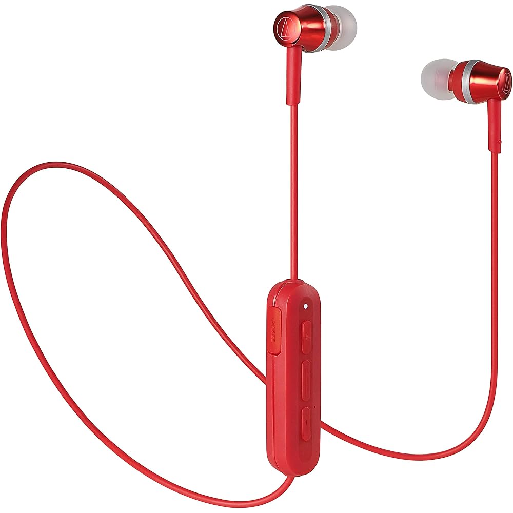 Audio-Technica SoundReality Wireless Earphones Bluetooth with Remote Control/Microphone Red ATH-CKR300BT RD