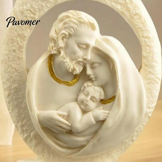 Modern Minimalist Ornament Holy Family Figurine Ornament, Hollow Water Drop Resin Religious Home Decor Statue, Western Style Tabletop Sculpture