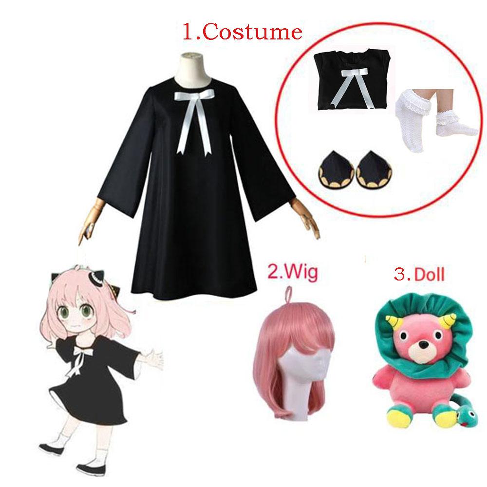 Anya Forger Cosplay Jurk Anime Spy X Family Forger Anya Cosplay Pruik Zwarte Jurk Sokken Pop Halloween Kostuums voor Meisjes Vrouwen 140 black