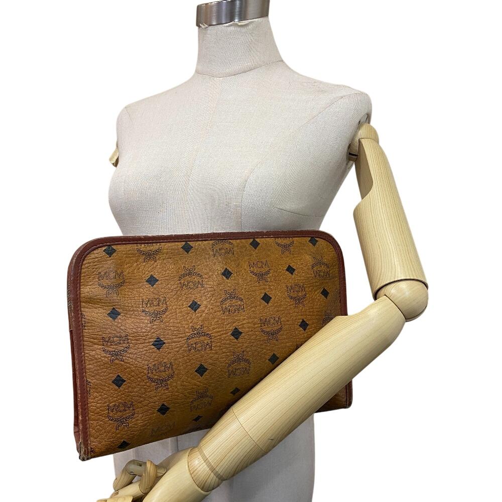 MCM Clutch Beutel Leder Aktentasche Beige Leder Herren Gebraucht