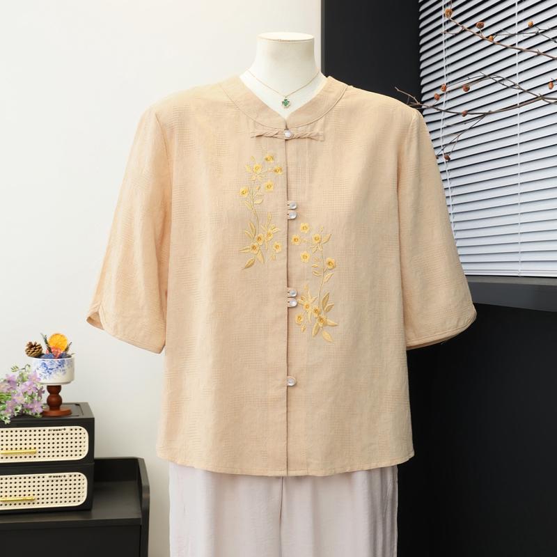 Yu Zhaolin New Chinese Style Embroidered Summer Shirt for Senior Women