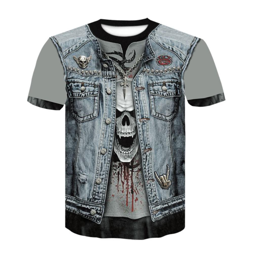Terror Skull 3D Digital Printed Men's Fashion Trend Round Neck Short Sleeved T-shirt