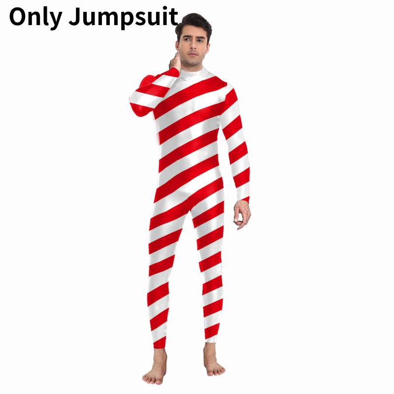 

Jumpsuit Adult Xmas Catsuit Fancy Dress Up Christmas Costume Bodysuit Cosplay Red White,S