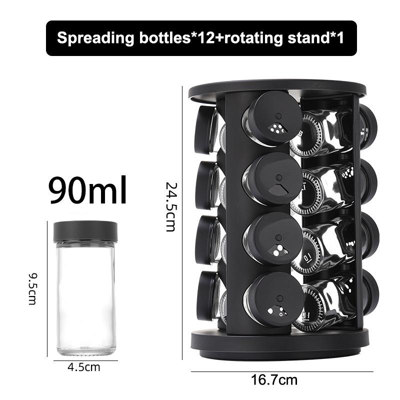 Rotating Spice Rack With Clear Glass Jars And Adjustable Lids 360 Degree Rotation For Home Kitchen Outdoor Camping Cooking