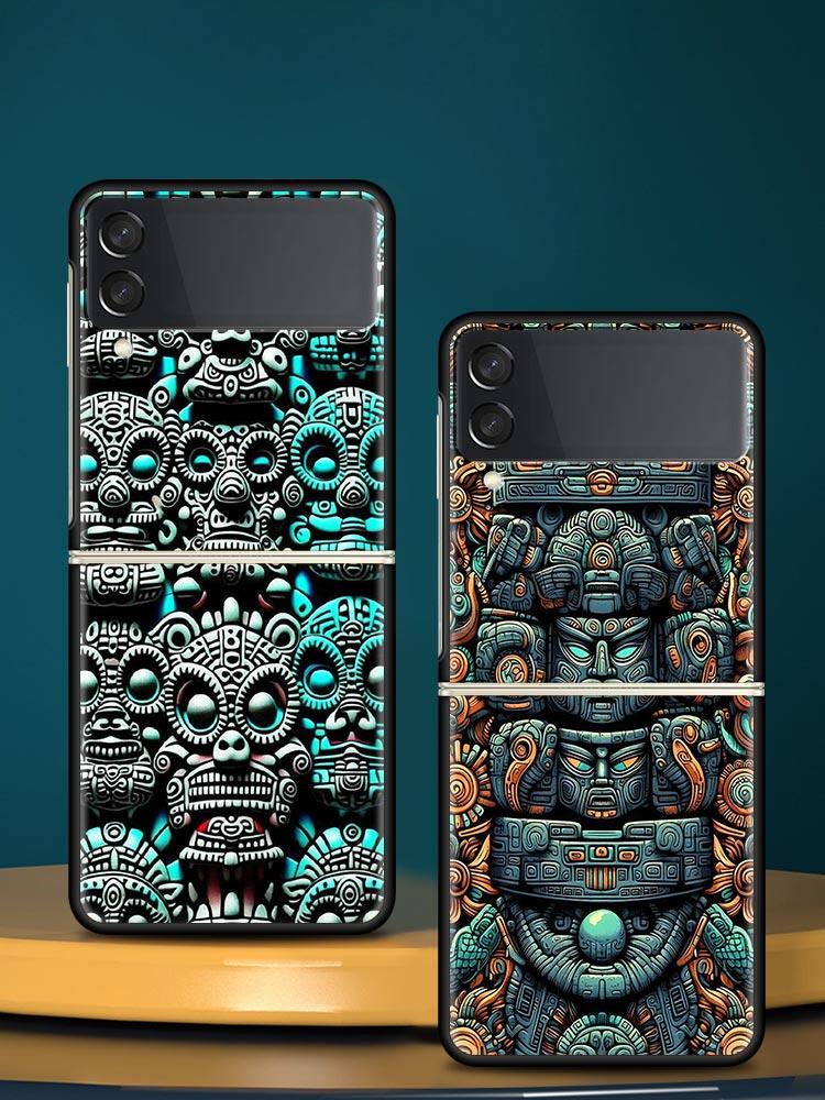 Vintage Totem Painting Hard PC Phone Case For Samsung Galaxy Z Flip 7 6 5 4 Black Cover For Galaxy Z Flip3 Foldable Fundas Shell