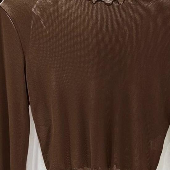 Women Summer Bottoming Tops Round Neck Long Sleeve Mesh Perspective Tops Sun Protection Inner Tops Daily Wear