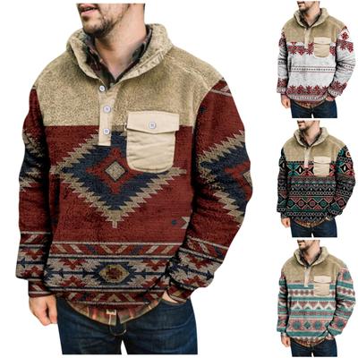 Manteau chaud en peluche imprimé pour homme Pull en polaire Manteau décontracté Pull à poches Manteau d'hiver