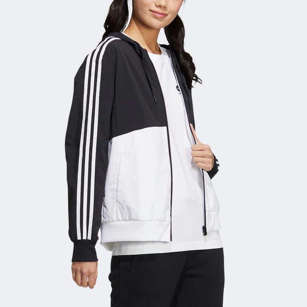 Adidas Neo Essential Woven Jacket With Spliced Design And Brand Logo Print Women Jackets Black White HM2007