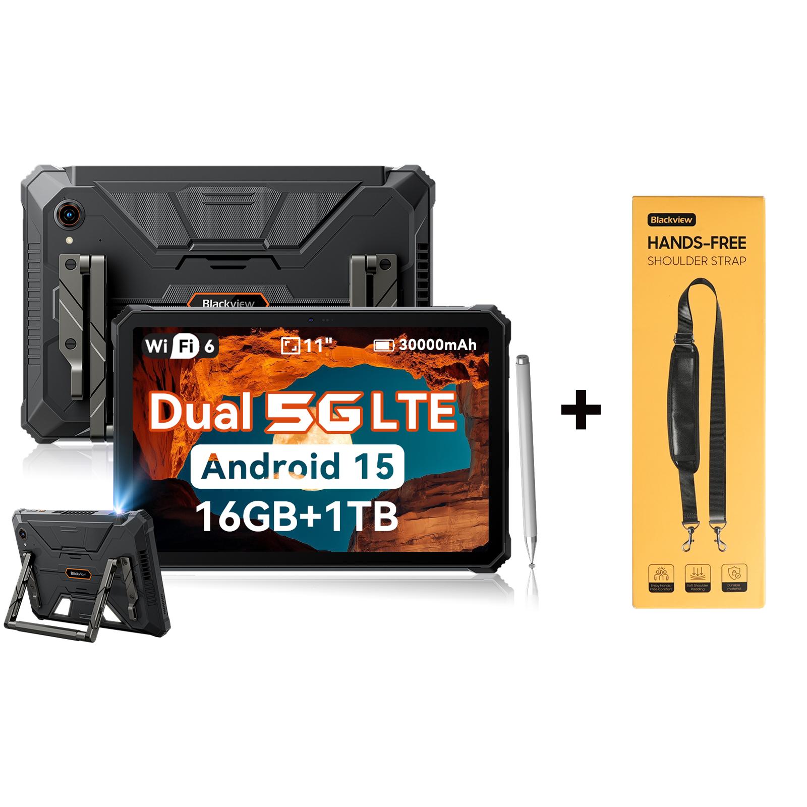 Blackview Active 12 Pro Robuuste Tablets Android 15 11inch 12GB 256GB/16GB 1TB Tablet PC 30000mAh 90hz 16+1TB with a strap zwart