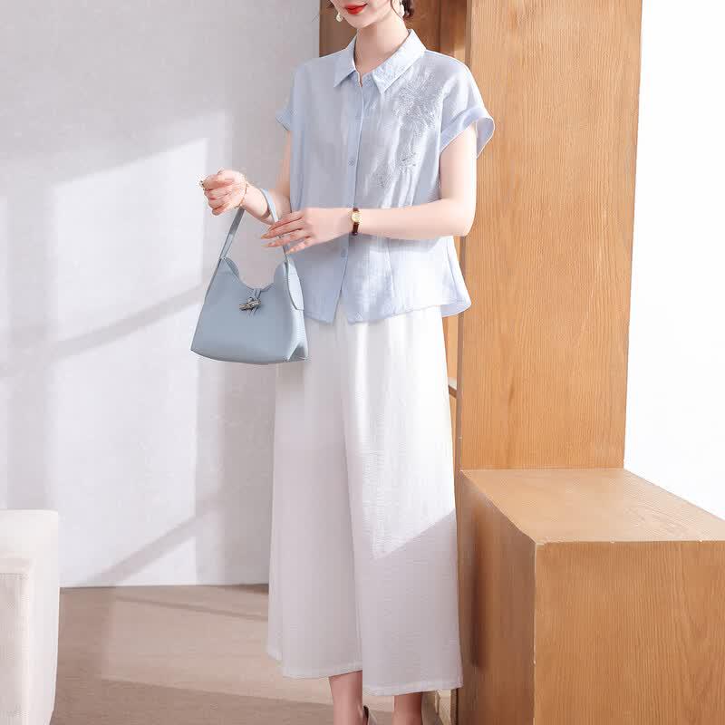 Women s Lyocell Blend Short-Sleeve Two-Piece Summer Set 3XL небесно-голубой