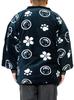 Wankodo Men's Warm Hanten Jacket, Large Size, Boa Fabric, Arabesque Print, Shiba Inu, Kyoto-Originated Mascot, Wankodo Chanchanko, Size LL, Navy