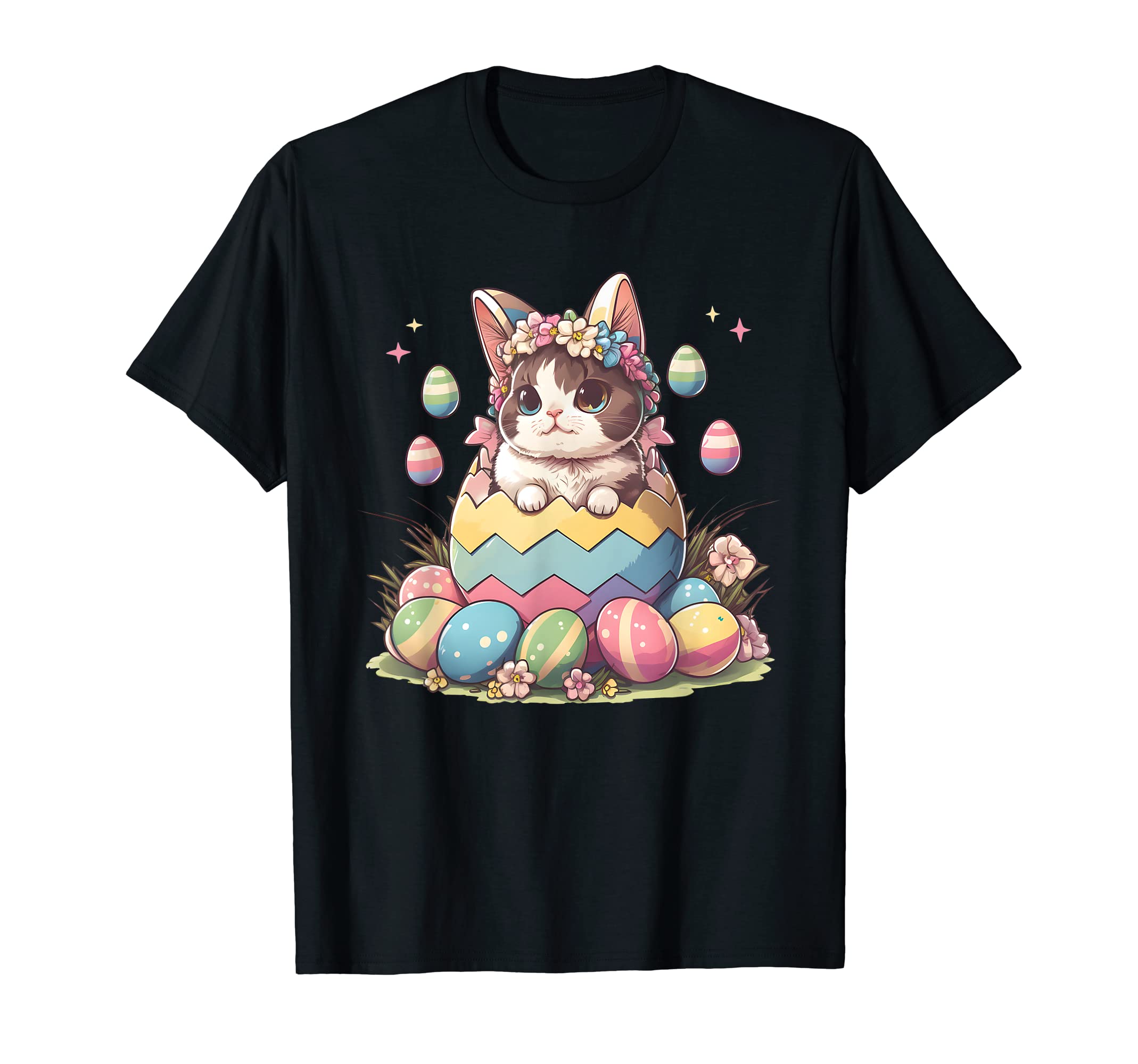 Easter Day Cat Bunny Ears Eggs Graphic Men Women Kids Funny TShirt Shirts for Women Graphic T Shirts S