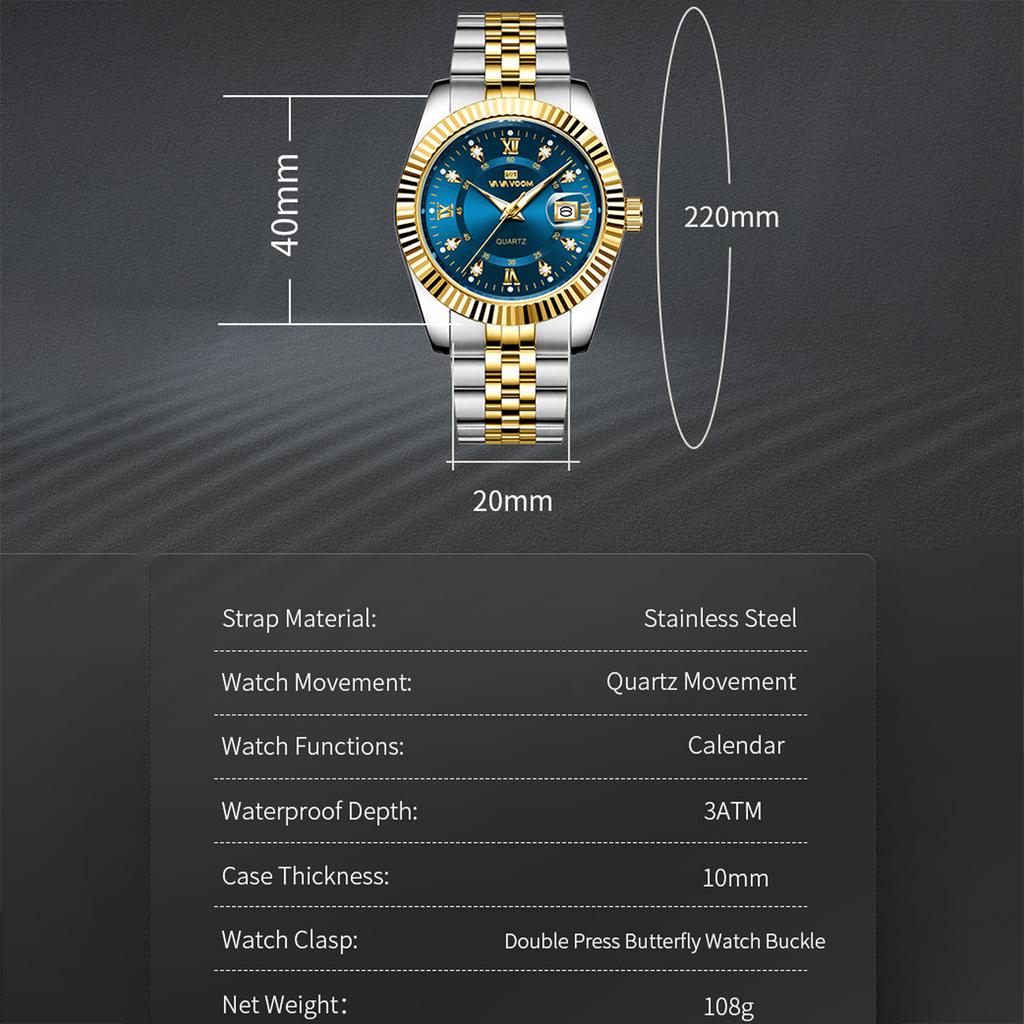 VA VA VOOM Herren Luxus Quarz Uhr Business Edelstahl Uhr mit Tag und Datum Anzeige Lässige Wasserdichte Uhren mit Werkzeug und Etui