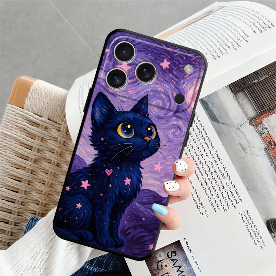 Case for Apple iPhone 17 Pro Max Air 11 15 Pro 7 8 16 12 XR XS MAX 13 14 Funda Phone Cover Rotating Starry Sky Cat