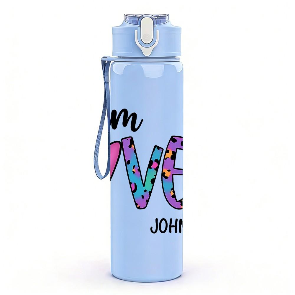 1PC I Am Loved Letter Art 750ml Color Plastic Sports Water Bottle Leakproof Flip Straw Lid Suitable for Sports Office Home Use