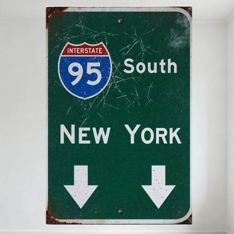Винтажный дорожный знак Interstate 95 South New York, металлический жестяной знак, состаренный, выветренный, деревенский декор для стены бара, паба, дома, кафе, мужской берлоги, 8x 20x30cm（7.8x11.8inch）
