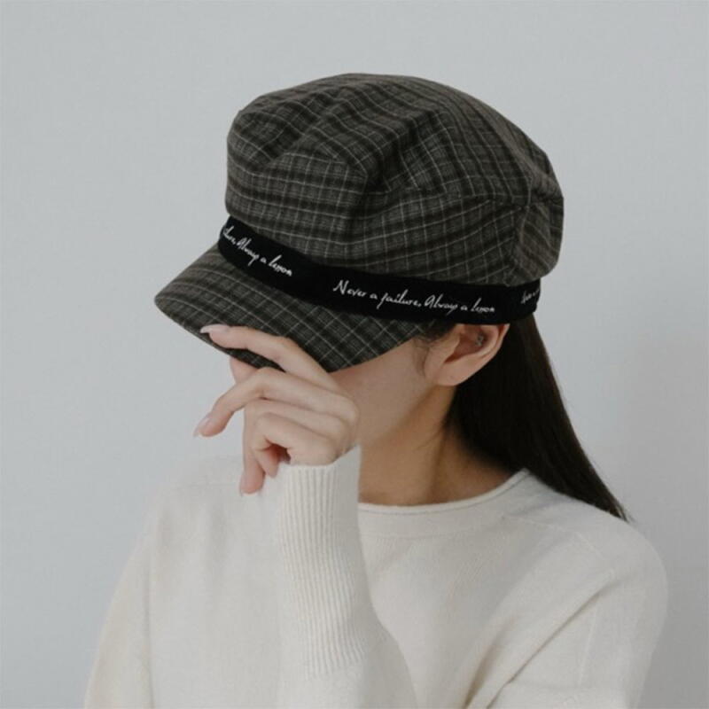 Women's Check Sailor's Cap Autumn Embroidered Color Block Hat