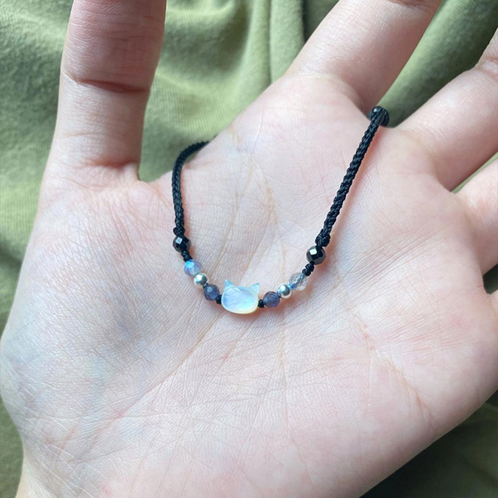 Set of 2 Stylish Bracelets for Couples Handwoven Cat Pendant Handchain Colorful Wristchain Jewelry for Everyday Wear