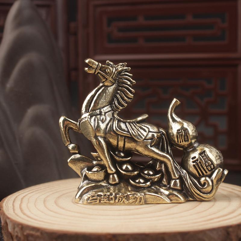 Bronze Horse Desktop Decoration Living Room Tea Table Sculpture Metal Craft Home Decorations Chinese Zodiac Horse Statue