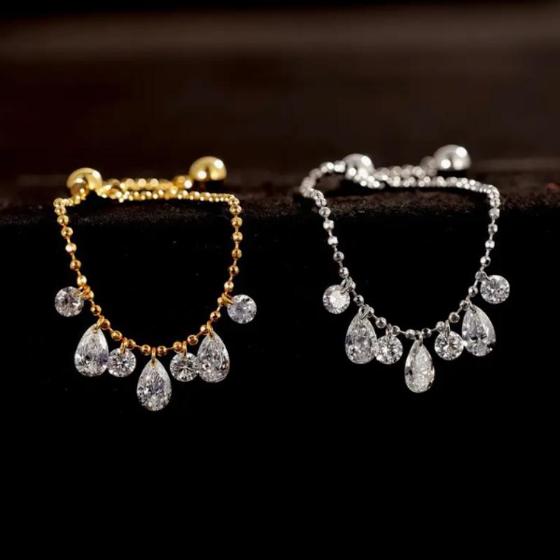 Luxuriöser Exquisiter Unregelmäßiger Wassertropfen Fransen Zirkon Verstellbarer Ring für Damen Tägliches Tragen Besuche bei Abendessen Geschenk