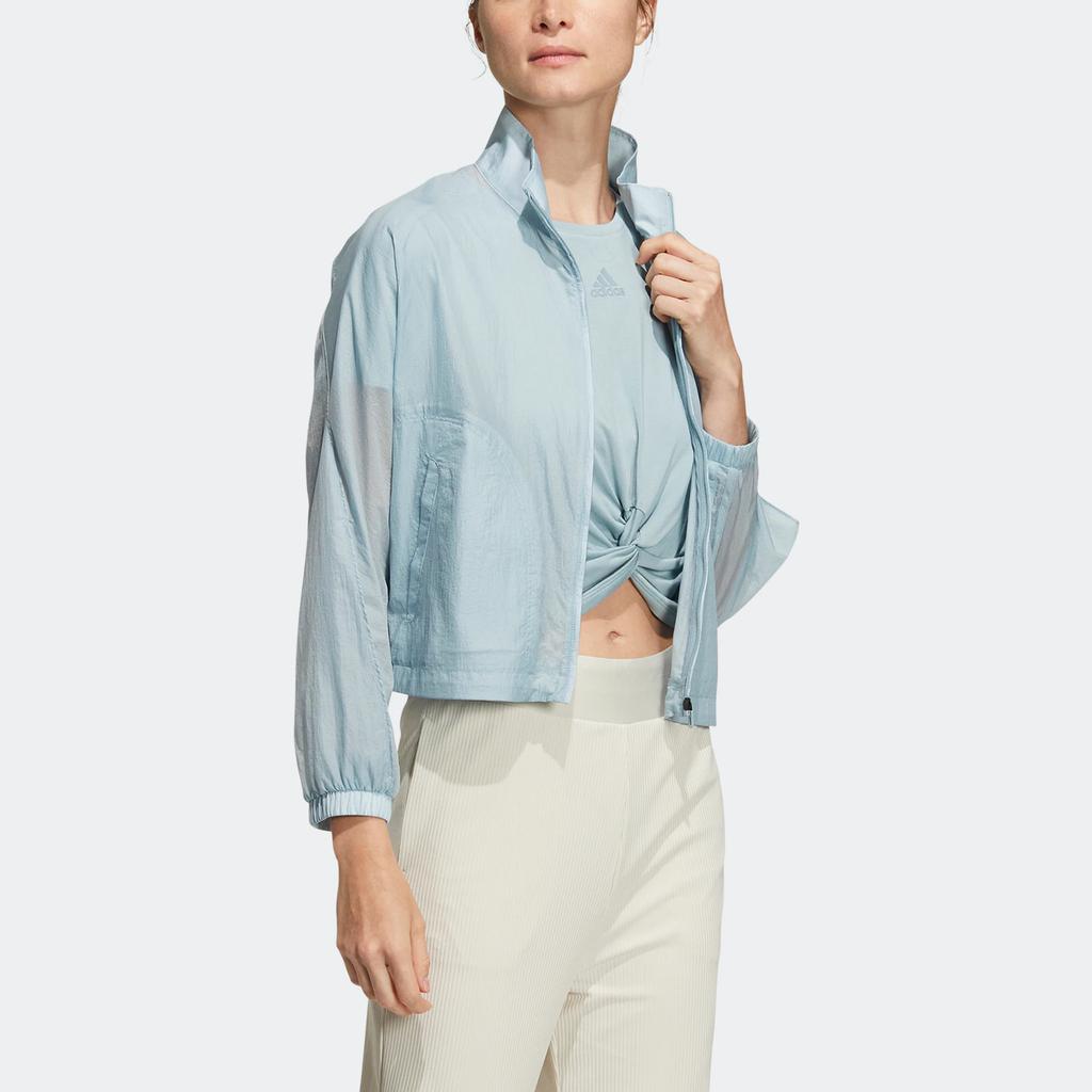 Adidas Wx Wv Jacket T2 Solid Color Side Three Stripes Stand Collar Sports Jacket Women Jackets Light-Blue HR8407